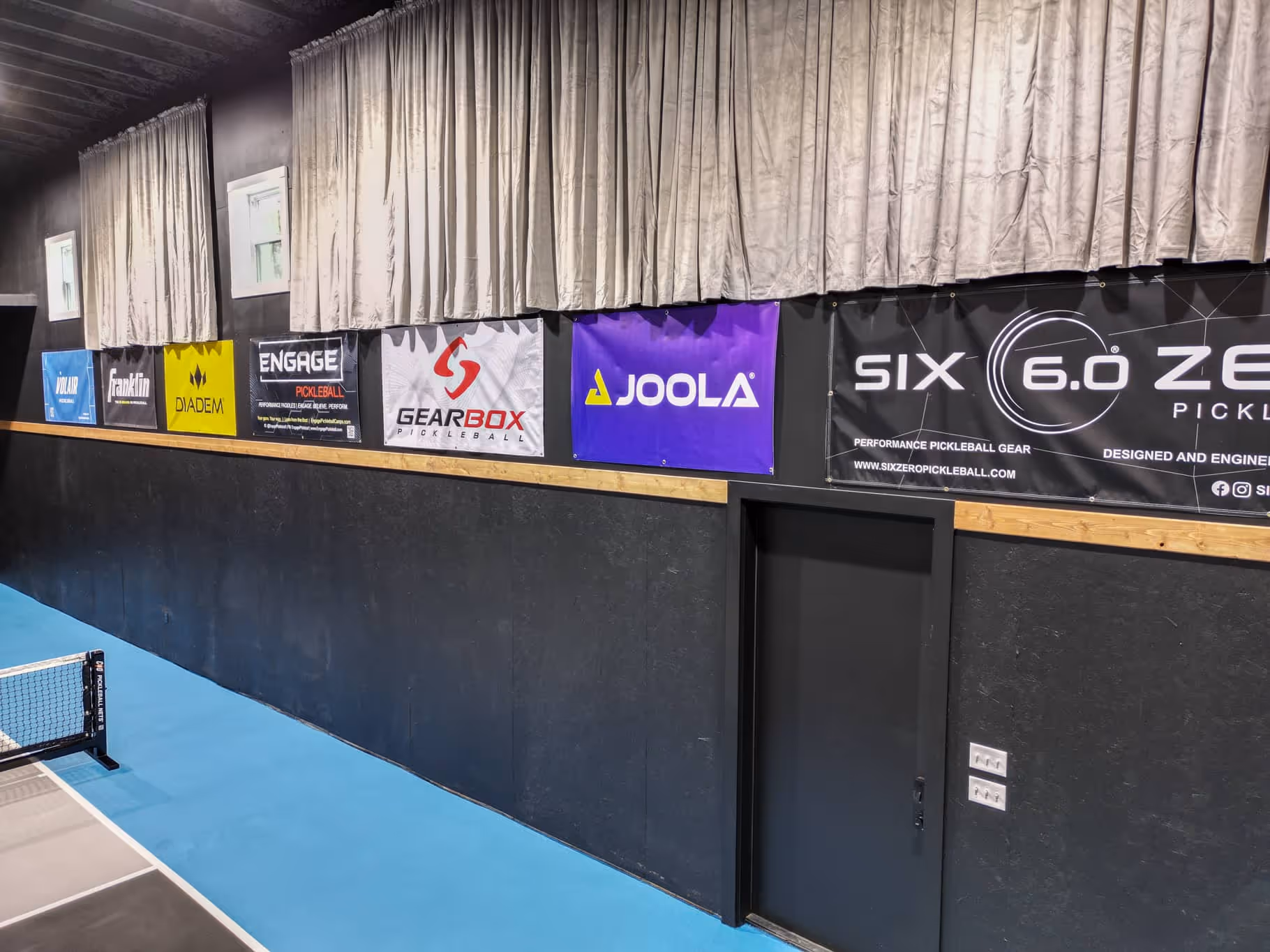 The Picklebarn ETX Airbnb pickleball equipment sponsors including Six Zero, Engage, Franklin, Vatic Pro, and more